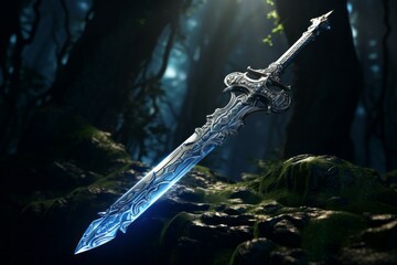 Wall Mural - Fairytale legendary sword. Background with selective focus and copy space