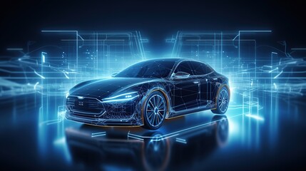 Modern futuristic digital car background.AI generated image