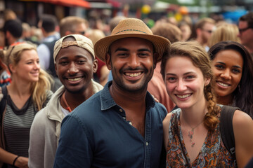 People from different cultures enjoying a community festival. Generative Ai.