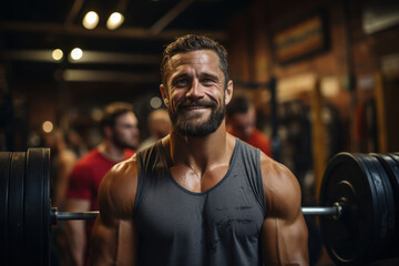 Poster - A person practicing CrossFit in a functional fitness gym, underlining the popularity of high-intensity functional training. Generative Ai.