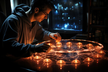 Aufkleber - A quantum physicist conducting a double-slit experiment, exploring the wave-particle duality of quantum particles. Generative Ai.