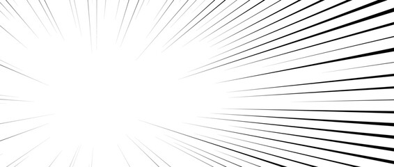 Poster - Diagonal speed lines background. Comic book sunburst. Abstract black and white radial line frame. Manga or anime cartoon explosion wallpaper. Pop art light beams or rays effect. Vector backdrop