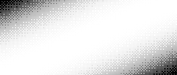 Poster - Corner halftone texture. Dotted gradient pattern background. Abstract faded pop art wallpaper. Vanishing spotted pixelated design backdrop for banner, poster, flyer, cover. Vector 8 bitmap