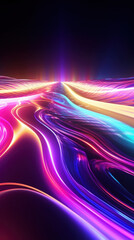 Poster - Abstract background with colorful glowing neon moving high speed line and wave and bokeh lights horizontal to vertical. Data transfer concept, reflect on the floor.