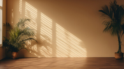 Wall Mural - Room with a potted palm tree and sunlight from the window