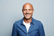 Portrait Photography Of A Cheerful French Man In His 40s Against A White Background