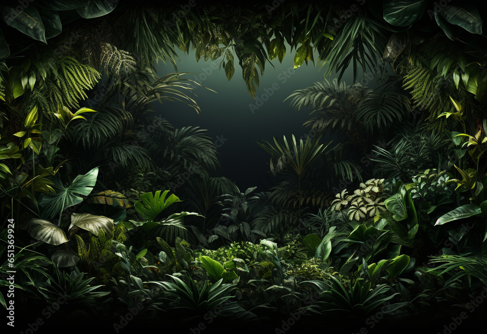 Ai Generative Beautiful jungle background with border made of tropical ...