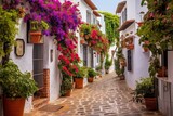 Fototapeta Uliczki - A charming alley in Marbella's historical district, featuring a quaint and scenic Spanish road. Generative AI