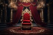 luxurious room with a majestic throne and a falling chair, adorned with a red carpet leading to the regal seat. Generative AI