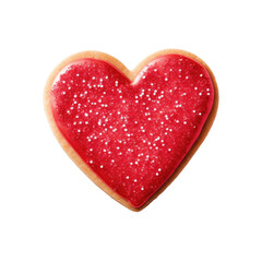 Wall Mural - Red Valentines Day Heart Shaped Sugar Cookie Isolated on a Transparent Background 