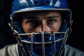 Baseball player with catcher's helmet. Generative AI