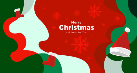 Wall Mural - Merry Christmas card and banner vector illustration in red white and green colors 2024