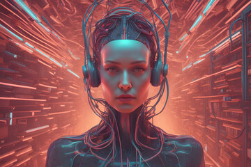 Conceptual Illustration Female Bionic Robot Horror Sci-Fi