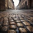 Cobbled stone streets on the city. generative ai.