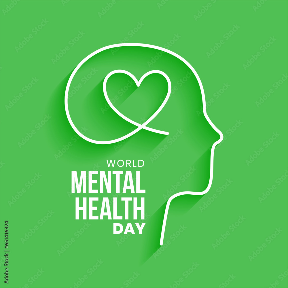 10th october world mental health day green concept poster in line style ...
