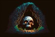 16 bit pixel art simple cave shaped like a skull antiquities black background hdr 