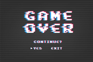 Poster - Game over background, glitch pixels device screen.Pixel Game Over, 8-bit Pixel Game Over.