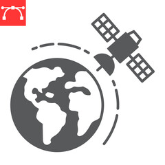 Poster - Satellite in orbit glyph icon, cosmos and communication, Satellite Earth vector icon, vector graphics, editable stroke solid sign, eps 10.