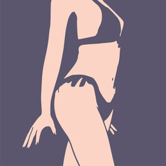 Wall Mural - Illustration of a beautiful fashion model posing in a stylish swimsuit. Young attractive woman in bikini.