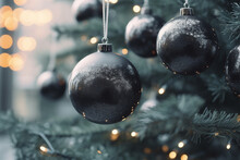 Modern Black Christmas Tree Bauble Hanging From Tree