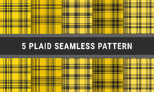Yellow Black Set Tartan Plaid Seamless Pattern. Checkered Fabric Texture
