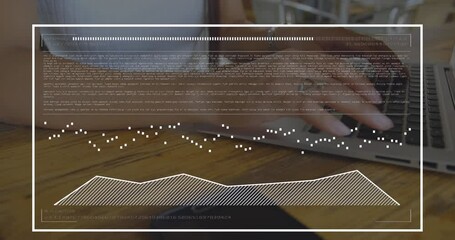 Poster - Animation of graphs, data, loading bar over midsection of caucasian woman working on laptop