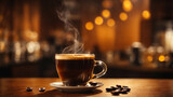 Cafespezialitäten vor unscharfem Hintergrund, gen AI