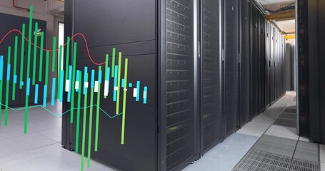 Poster - Animation of multicolored graphs over data server racks in server room