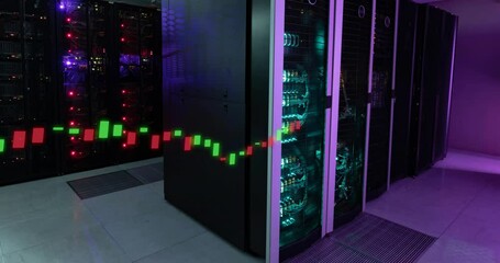 Poster - Animation of bar graphs over illuminated data server systems in server room