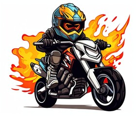 Wall Mural -  a person riding a motorcycle on a track with flames behind them.  generative ai