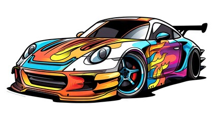 Wall Mural -  a colorful sports car with a gun in the back of it.  generative ai