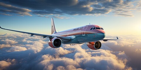 Wall Mural - Passenger airplane in the sky above the clouds, passenger airplane gear released takes off in sky
