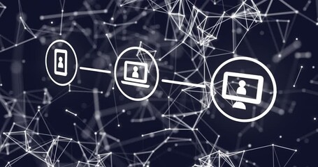 Poster - Animation of flowchart of icons and connected dots over black background