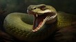  a large green snake with its mouth open and it's mouth wide open.  generative ai