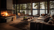 Nordic Lakeside Cabin Retreat: Inspired by lakeside cabins, this room features wooden paneling, a stone fireplace, and cozy seating with serene lake views