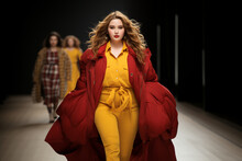 Fat Overweight Woman Walking Confidently On Catwalk.