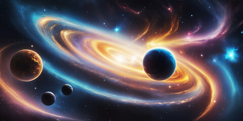 Wall Mural - colorful space art galaxy swirl with stars and planets