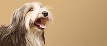 Studio Portrait Of A Bearded Collie Dog On A Isolated Pastel Background Copy Space