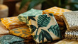 Reusable beeswax wraps in colorful patterns