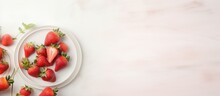 White Plate With Strawberries On A Isolated Pastel Background Copy Space