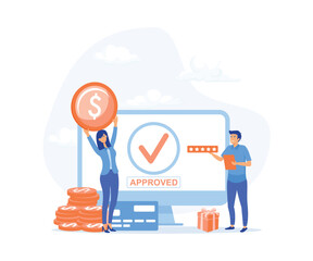Poster - online mobile payment and banking service. people paying successfully and safely, flat vector modern