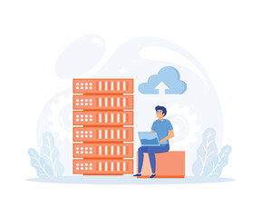 Poster - Big Data and Cloud Computing, Business characters using remote servers to analyzing large sets of data and recognizing mistakes, flat vector modern illustration