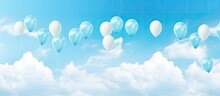 Celebrity S Creative Positive And Funny Event With Blue Sky Clouds Balloons And White D Cor