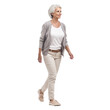 portrait of a mature woman walking, transparent, isolated on white