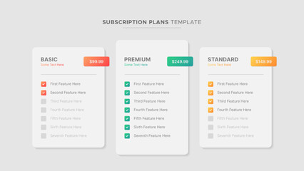 Wall Mural - Product Plan Offer Price Package Subscription Options Comparison Table Chart Infographic Design Template