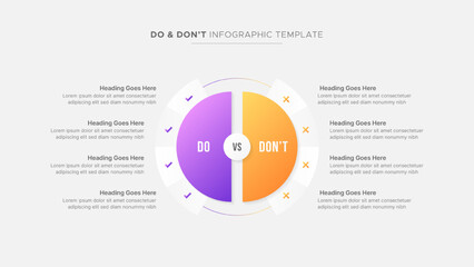 Wall Mural - Circle Round Dos and Don'ts, Pros and Cons, VS, Versus Comparison Infographic Design Template