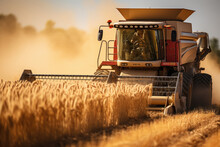 Harvesting Of Wheat Field With Machinery