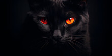 Closeup Portrait Of Black Cat With Orange Eyes  Animal, Animal Body Part  AI Generative