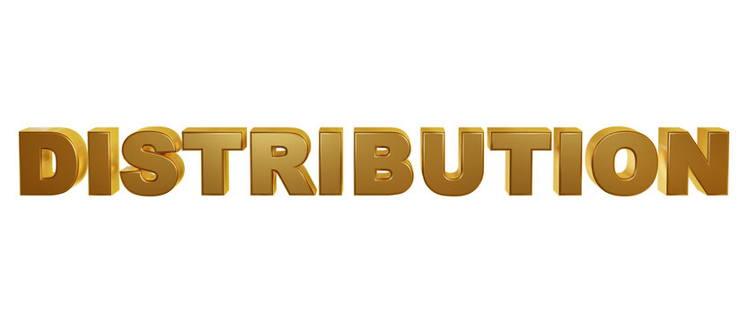 Distribution - luxury golden 3d text on transparent background. Realistic rendered used for website banner ad, print postcard, finance business etc