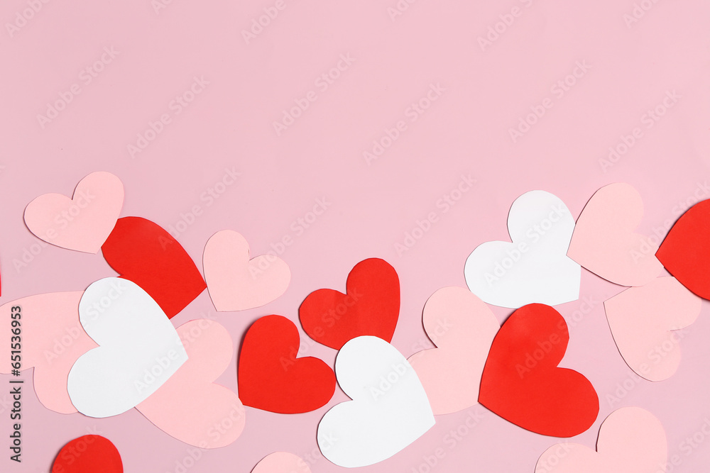 Beautiful hearts made of paper on pink background. National Sweetest Day
